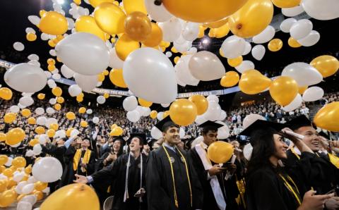 Balloon drop at commencement